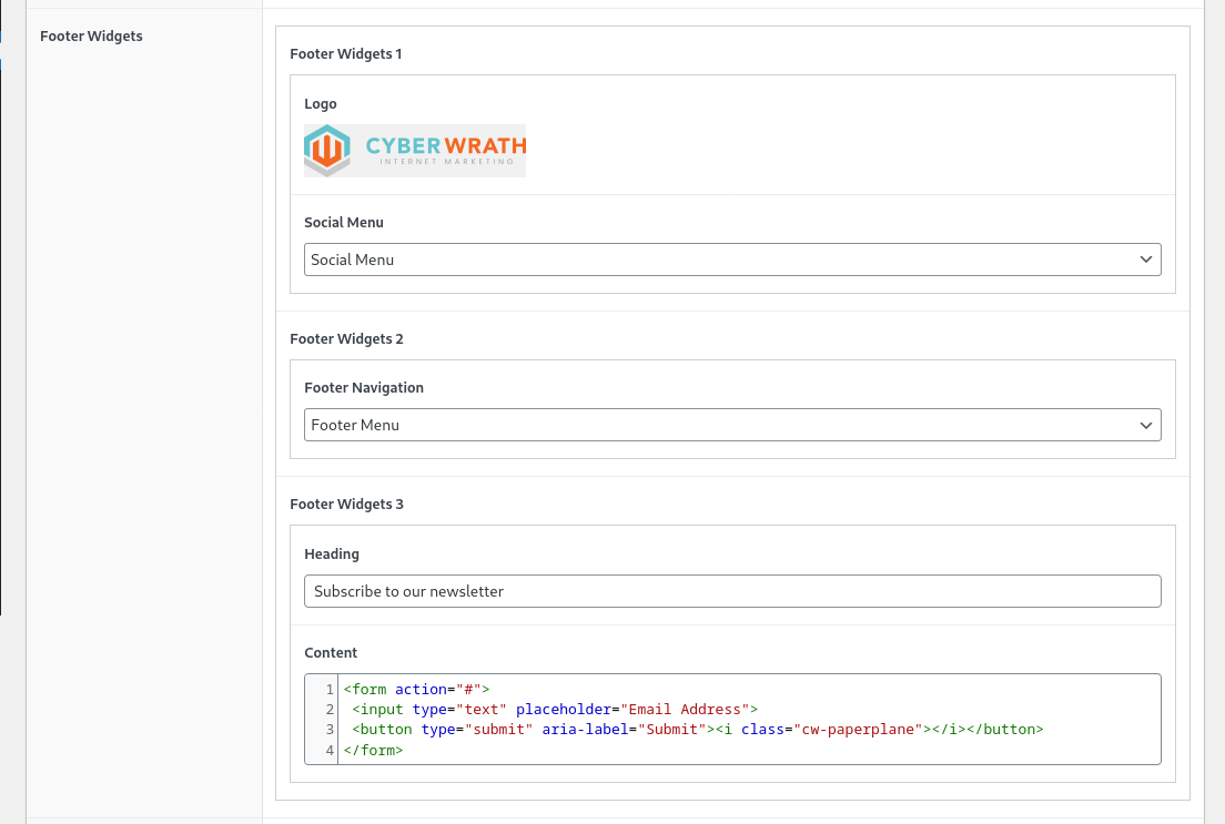 Footer Widget Settings